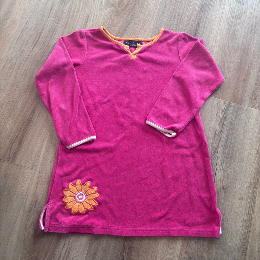 Vtg Lands' End Pink Long Sleeve Terry Cloth Dress